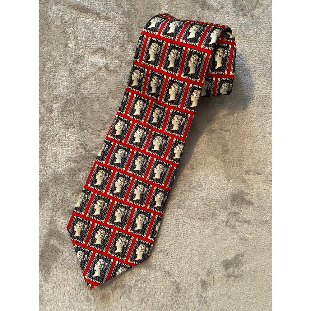 Museum Artifacts Necktie Red Penny Black Postage Stamp Silk History Tie